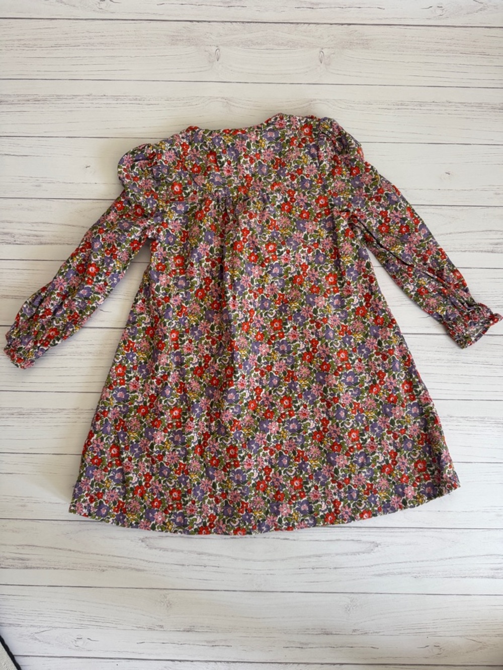 Girls Floral Long-Sleeve Dress in Red & Purple - Picture 6 of 7